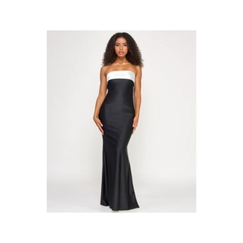 City Studios Juniors (S) Strapless Tube Overlay Long Slim Knit Gown Dress Womens